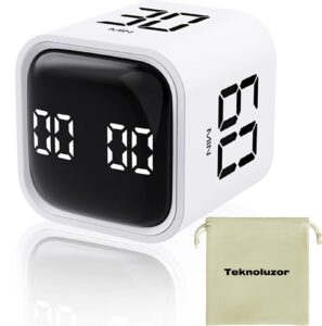 teknoluzor digital cube pomodoro timer productivity timer kitchen timer desk timer 5/10/30/60min & custom countdown, vibration & adjustable sound alarm,for task work cooking adhd kids studying (white)