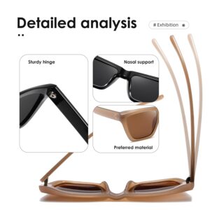 kimorn Sunglasses Womens Men Polarized Trendy Retro Sun Glasses Square Frame K1546 (Black+Brown)