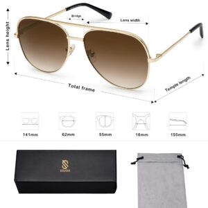 SOJOS Classic Aviator Sunglasses for Women Men Trendy Oversized Metal Frame UV400 Lenses SJ1220, Gold Frame/Gold Bar/Gradient Brown Lenses