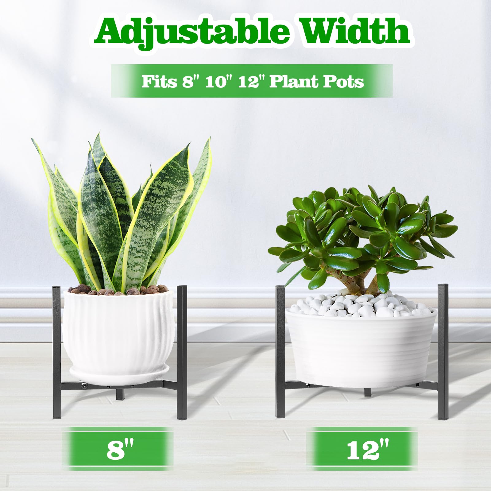 Airpark Plant Stand Indoor Adjustable, Metal Modern Plant Stand, Heavy Duty Stable Plant Pot Flower Holder Indoor Outdoor Corner, Fit 8 9 10 11 12 inch Pots, Black (Pot & Plant Not Included)