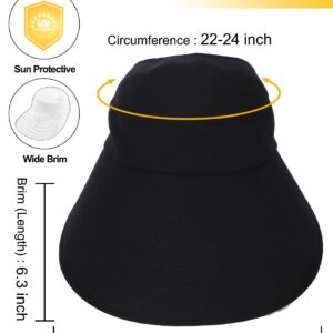 Rulala Fancy Sun Hats for Womens Wide Brim Visor UV Protection Hat for Beach Summer Packable Hat(Black)