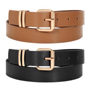 JASGOOD 2 Pack Women Belts for Jeans Ladies Leather Waist Belt for Pants Dresses with Gold Buckle