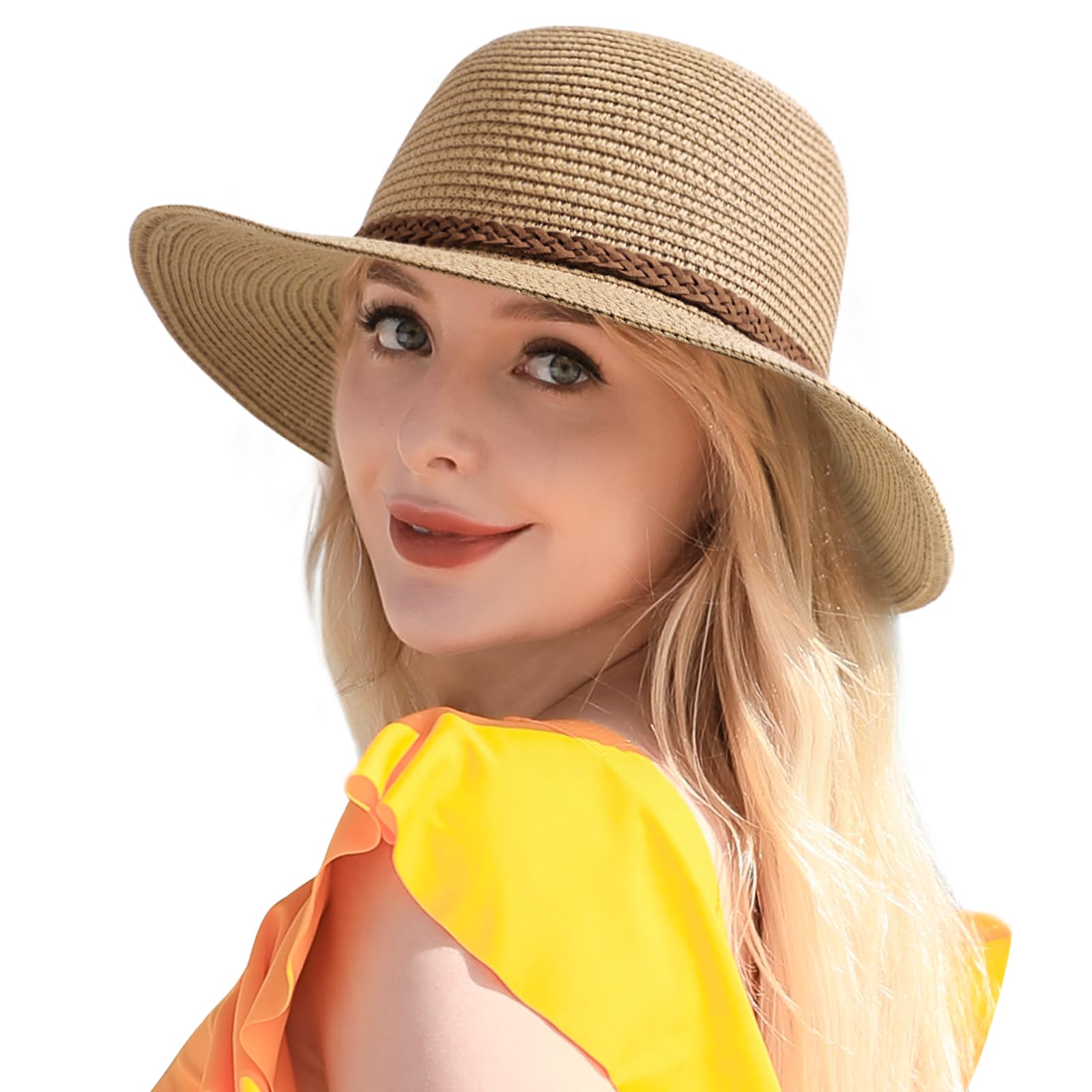 Sun Hats for Women, Wide Brim Beach Straw Hat for Women UPF 50+ UV Sun Protection Beach Hat Foldable Packable Roll up Cap