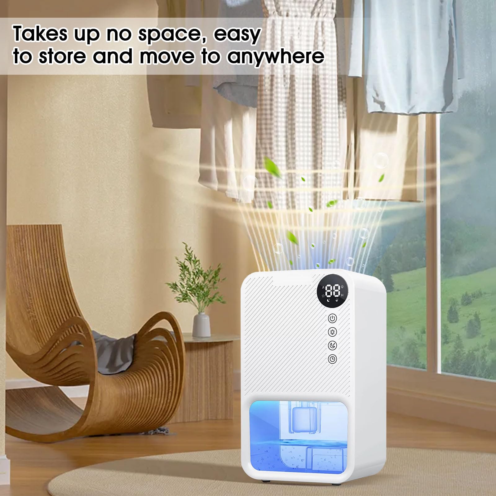 Dehumidifiers for bedroom 40 OZ Water Tank with Digital display Auto-Off, Portable Small Dehumidifier for Room,Bathroom,RV,Basement, Closet 500 sq.ft,7 Colors LED Light (White)