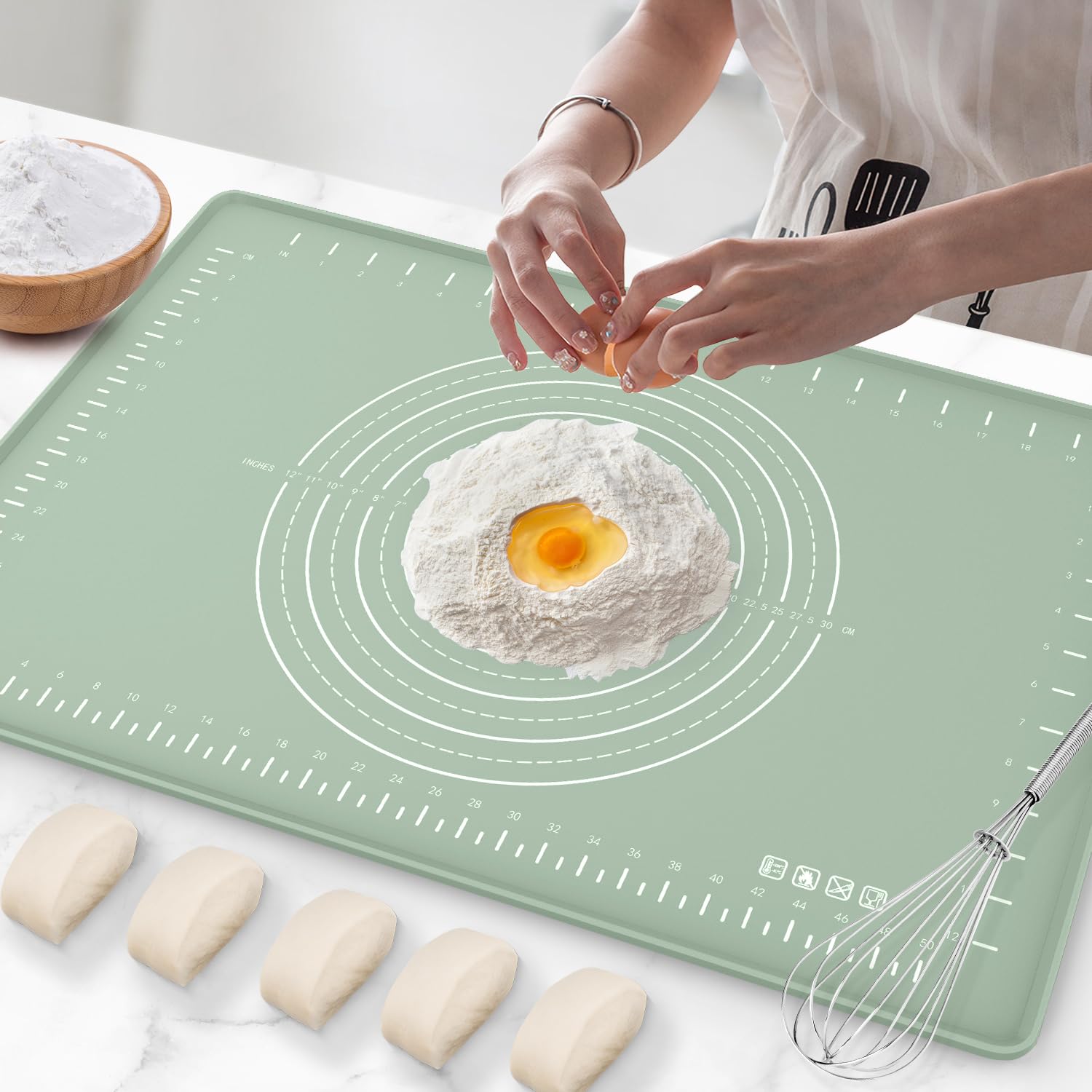 Silicone Baking Mat 24" x 16", Extra Thick Dough Rolling Mat with Measurements and Edge Heightening, Non-stick Food Grade Silicone Pastry Mat for for Pastry, Bread, Cookies, Pizza, Fondant, Pasta