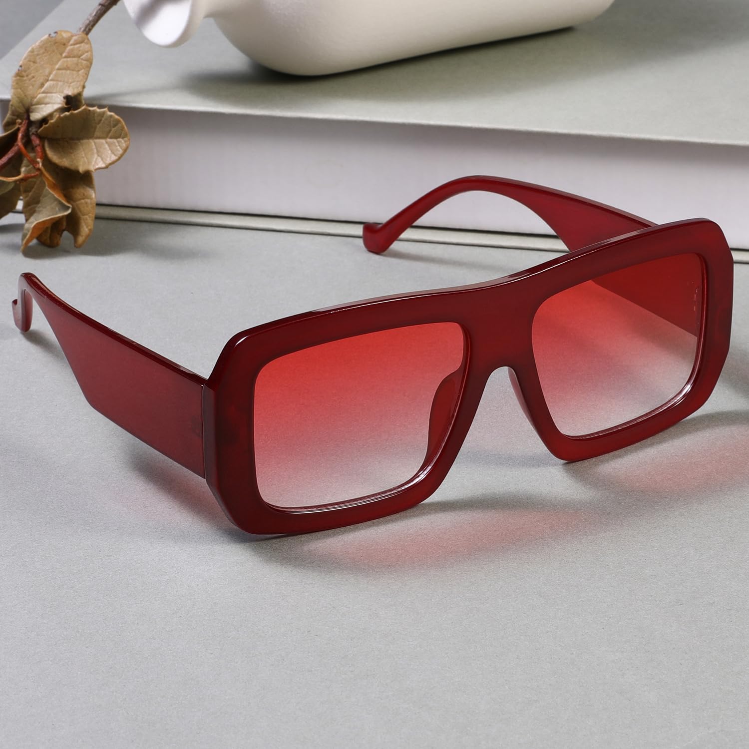 kimorn Sunglasses Womens Men Trendy Retro Sun Glasses Oversize Square Frame Shades K1571 (Red+Gradient Red Lens)