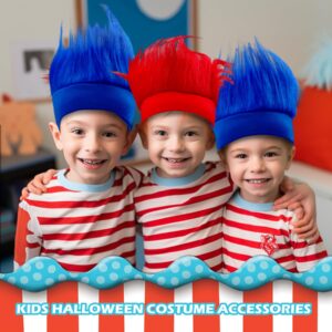 6 Pcs Hairy Costume Headband Crazy Trolls Flowy Hair Wig & Stickers, Halloween Spirit Day Themed Party Costume Accessory Sports Fans Cheering Headwear Supplies (Blue)