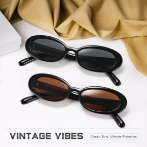 DANAMY Sunglasses Womens Retro Oval Sunglasses for Women Men Fashion Small Oval Sun Glasses 90s Vintage Driving Shades