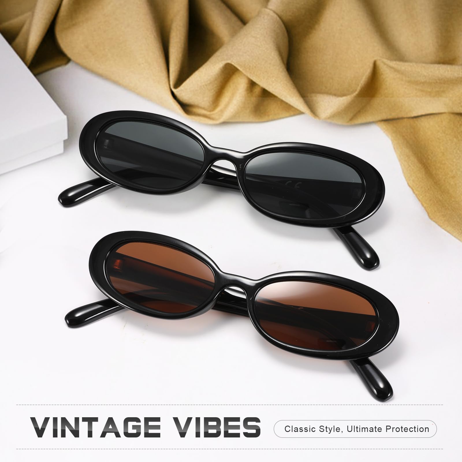 DANAMY Sunglasses Womens Retro Oval Sunglasses for Women Men Fashion Small Oval Sun Glasses 90s Vintage Driving Shades