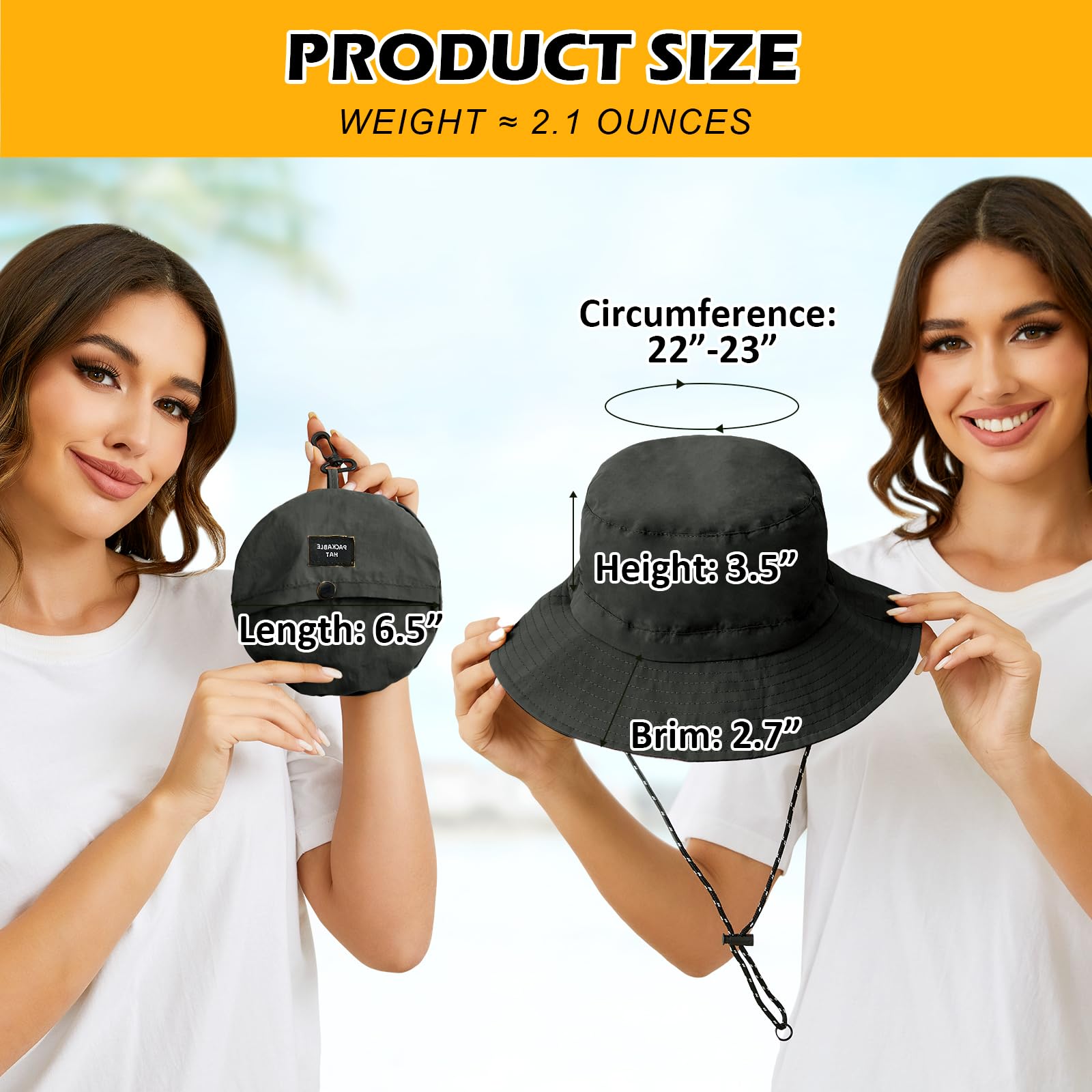 MIDNIGHTSUN Waterproof Bucket Hat Women Packable Outdoor Fishing Hat Lightweight Men UV Protection Summer Sun Hat （Black, One Size