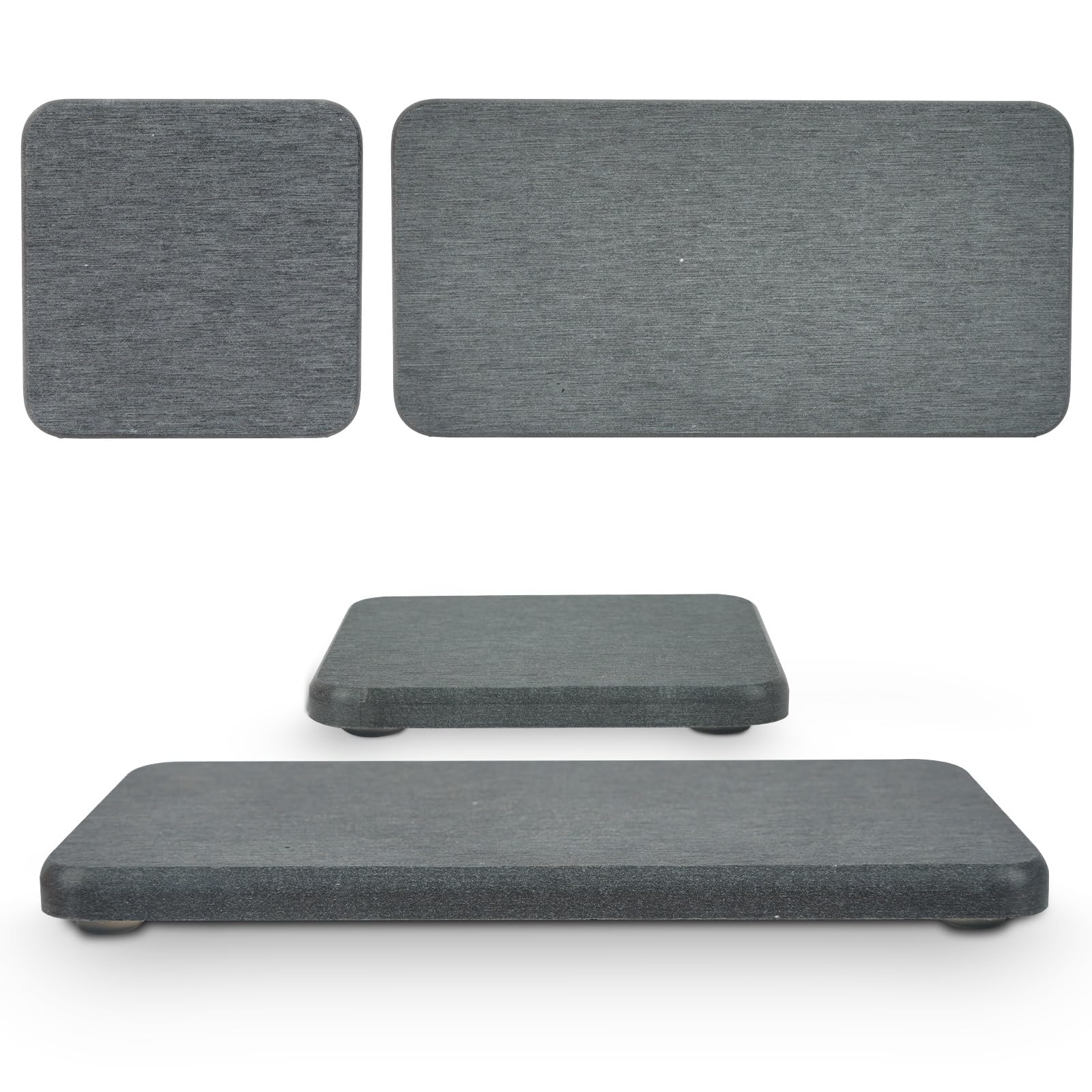 Hachacha Soap Dishes, 4-Set Water Absorbent Diatomite Earth Drying Mats - 2 Large & 2 Small Trays with Anti-Slip Pad, Sandpaper. Ideal for Kitchen Counter, Under Plants, Bath, Toiletries, Deep Grey