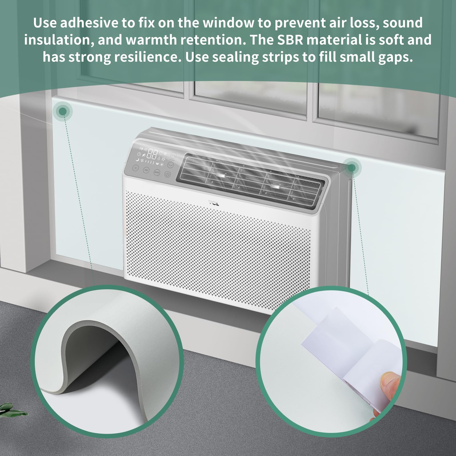 Window Air Conditioner,Side Insulated Foam Panel, Summer/Winter Heat and Draft Insulating,One-Piece Full Surround Insulation Panels Window Seal 03SBR001WHITE” (White)