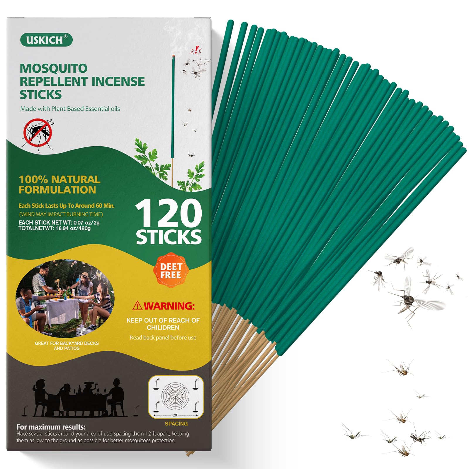 120 PCS Mosquito Repellent | Natural Citronella Oil Mosquito Incense Sticks Organic Mosquito Barrier Mosquito Repeller for Backyard Patio Travel Camping Indoors Gnat Mosquito Control