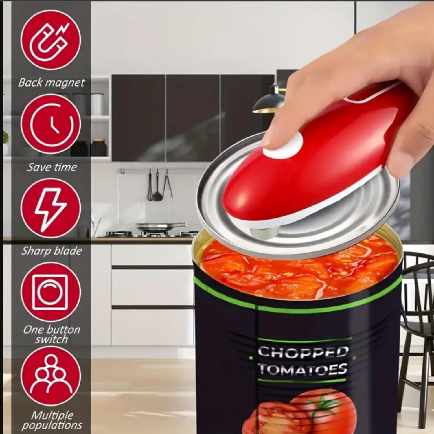 NEONSA Electric Can Opener,Battery Operated, Can openers for Seniors and Arthritis, Automatic Opener, Perfect for Kitchen Use, Portable and Compact Design, Can opener electric (Red)