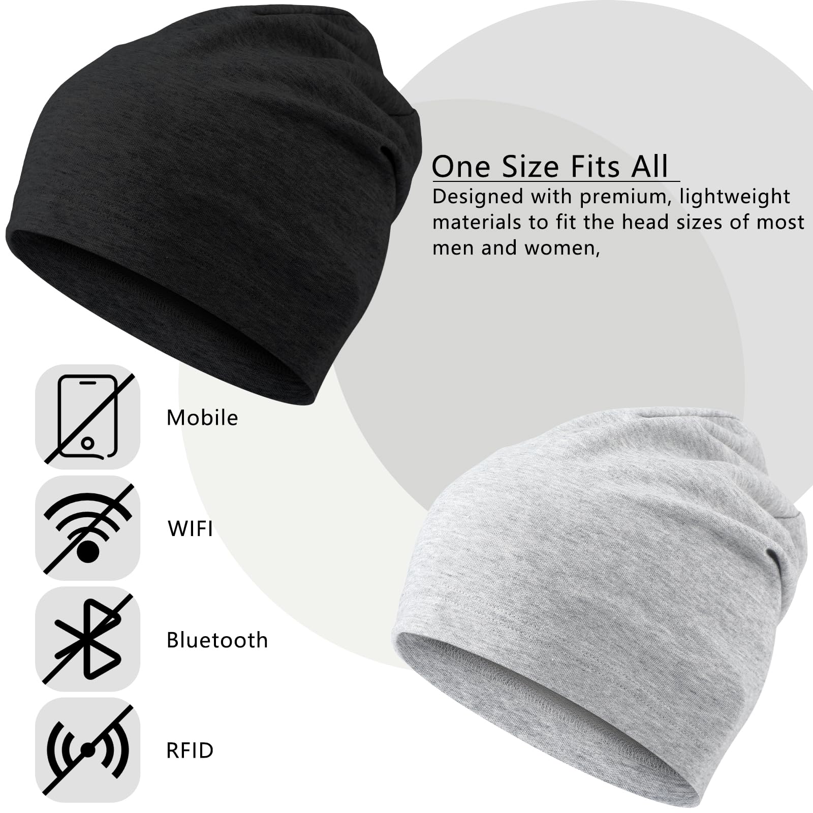 Vinsatin 2 Pcs Protection Hat Slouch Beanie for Women Men, 5G, 4G, Rf Shielding Hat, Wi-Fi Protection Skull Beanies Cap, Black, Gray