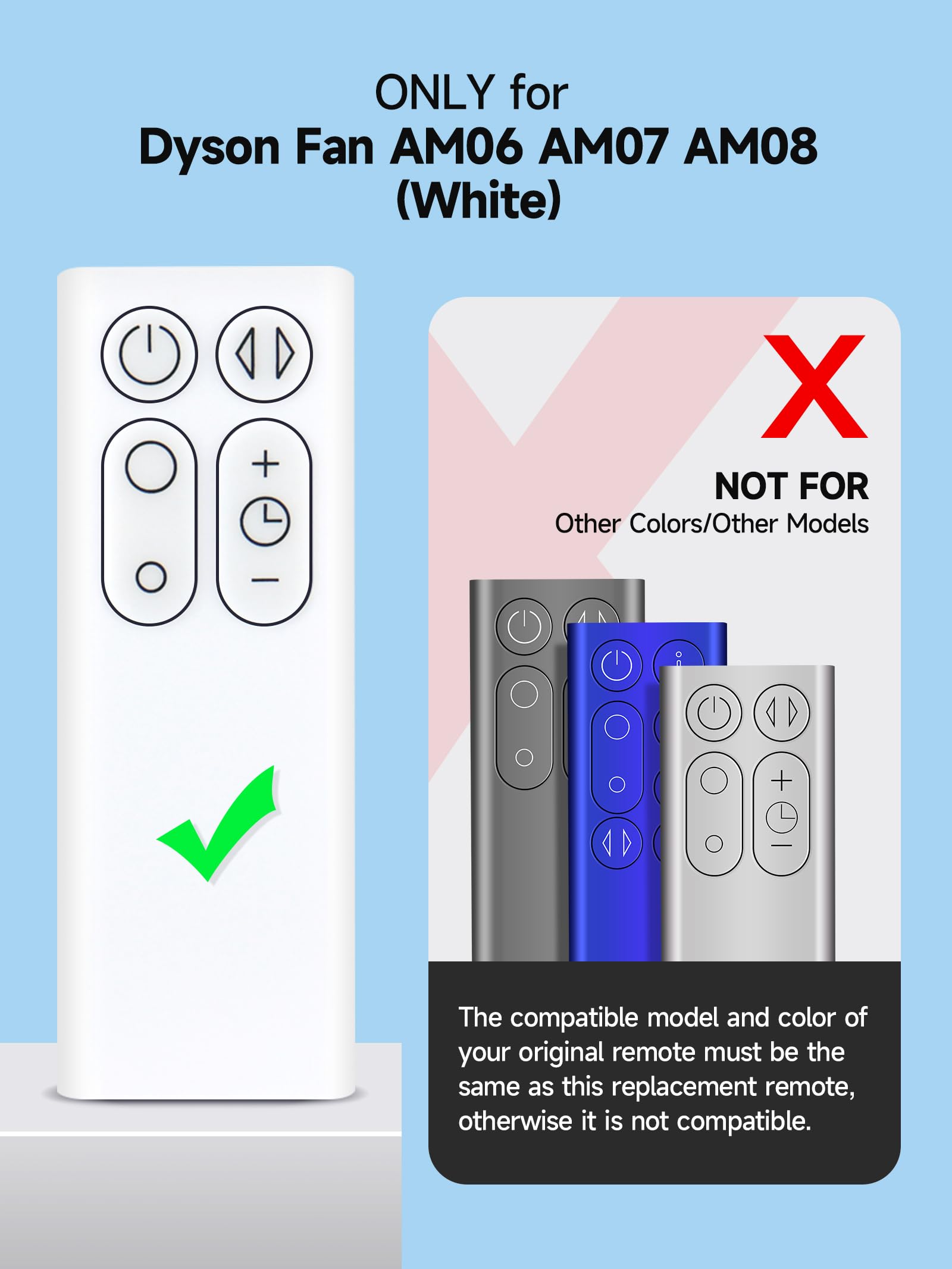 New Replacement Remote Only for Dyson Fan AM06 AM07 AM08, Part NO.965824-01 965824-02 - White