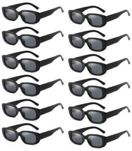 qyvewy 12 pack black rectangle sunglasses bulk for women men y2k trendy sun glasses party favors (12black)