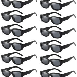 QYVEWY 12 Pack Black Rectangle Sunglasses Bulk for Women Men Y2K Trendy Sun Glasses Party Favors (12Black)