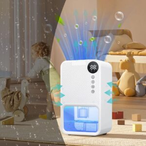 Dehumidifiers for bedroom 40 OZ Water Tank with Digital display Auto-Off, Portable Small Dehumidifier for Room,Bathroom,RV,Basement, Closet 500 sq.ft,7 Colors LED Light (White)