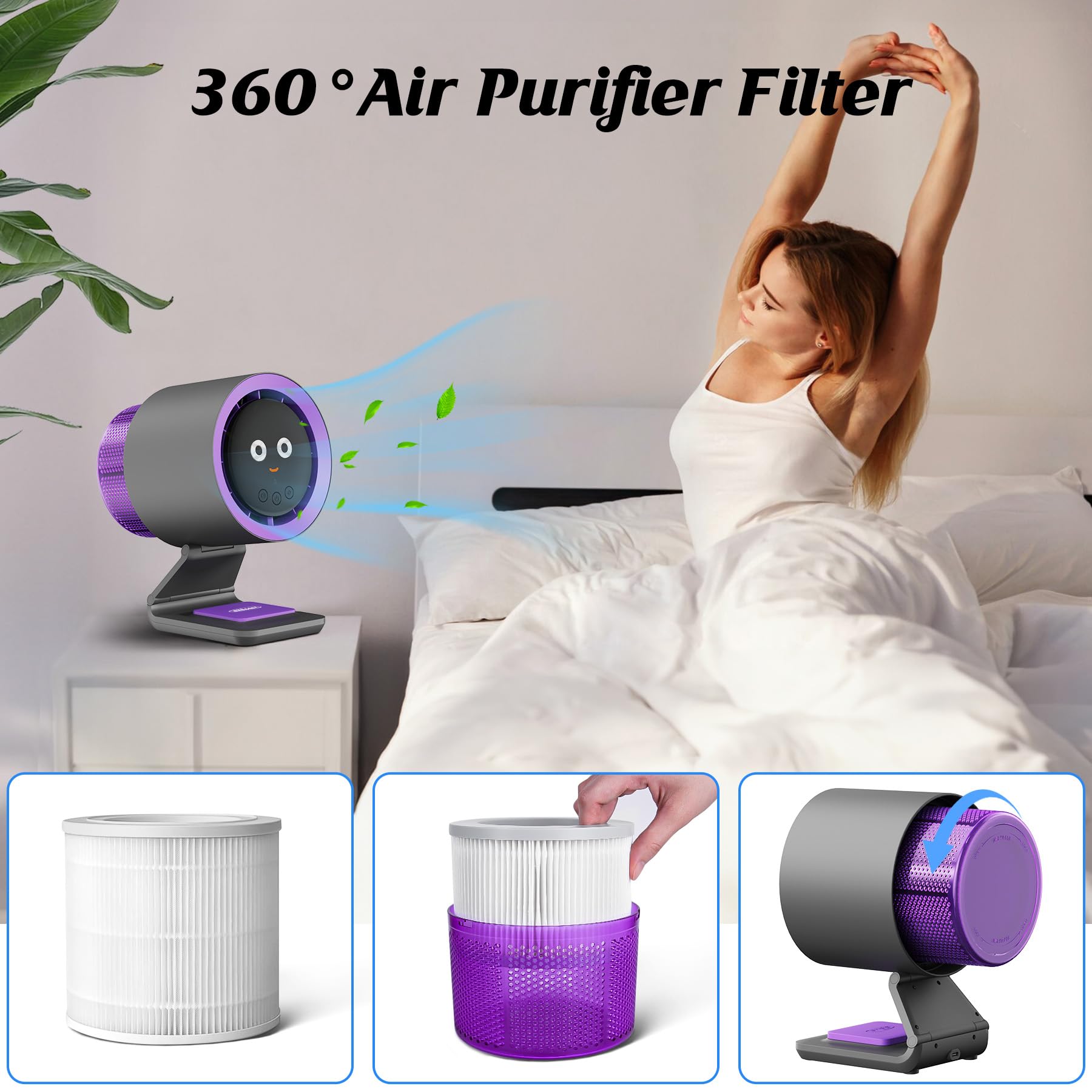 SISMEL Desk Fan,Portable Fan 9.06 Inch Small Fan,Cooling Fan with Air Purifier,Personal Fan with Four Different Emotions,Desk Fans Small Quiet,4 Speed Adjustment,Table Fan for Home, Office, Bedroom