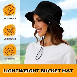 MIDNIGHTSUN Waterproof Bucket Hat Women Packable Outdoor Fishing Hat Lightweight Men UV Protection Summer Sun Hat （Black, One Size