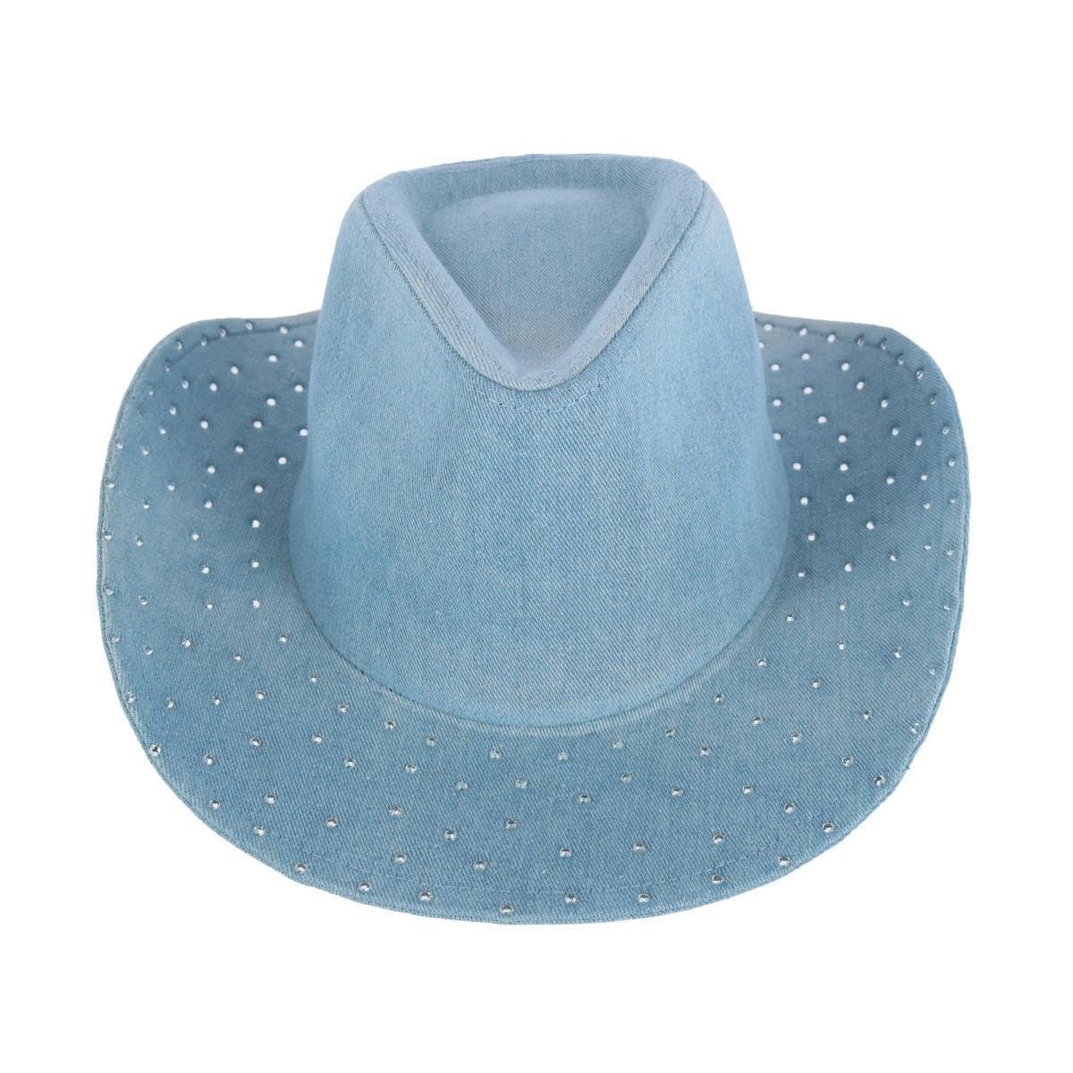 David & Young Women's Glitter Embellished Denim Cowboy Hat, Denim