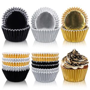 whaline 150pcs graduation cupcake liners congrats grad foil baking cups black silver gold foil metallic cupcake wrappers for college high school birthday party supplies table decor