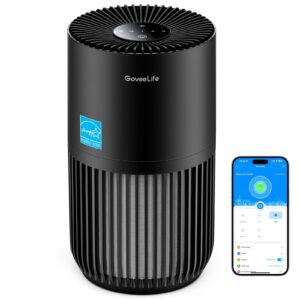 goveelife mini air purifier for bedroom, hepa smart filter air purifier with app alexa control for pet hair, odors, pollen, smoke, portable air cleaner with 3 speeds, timer, aroma for home, black