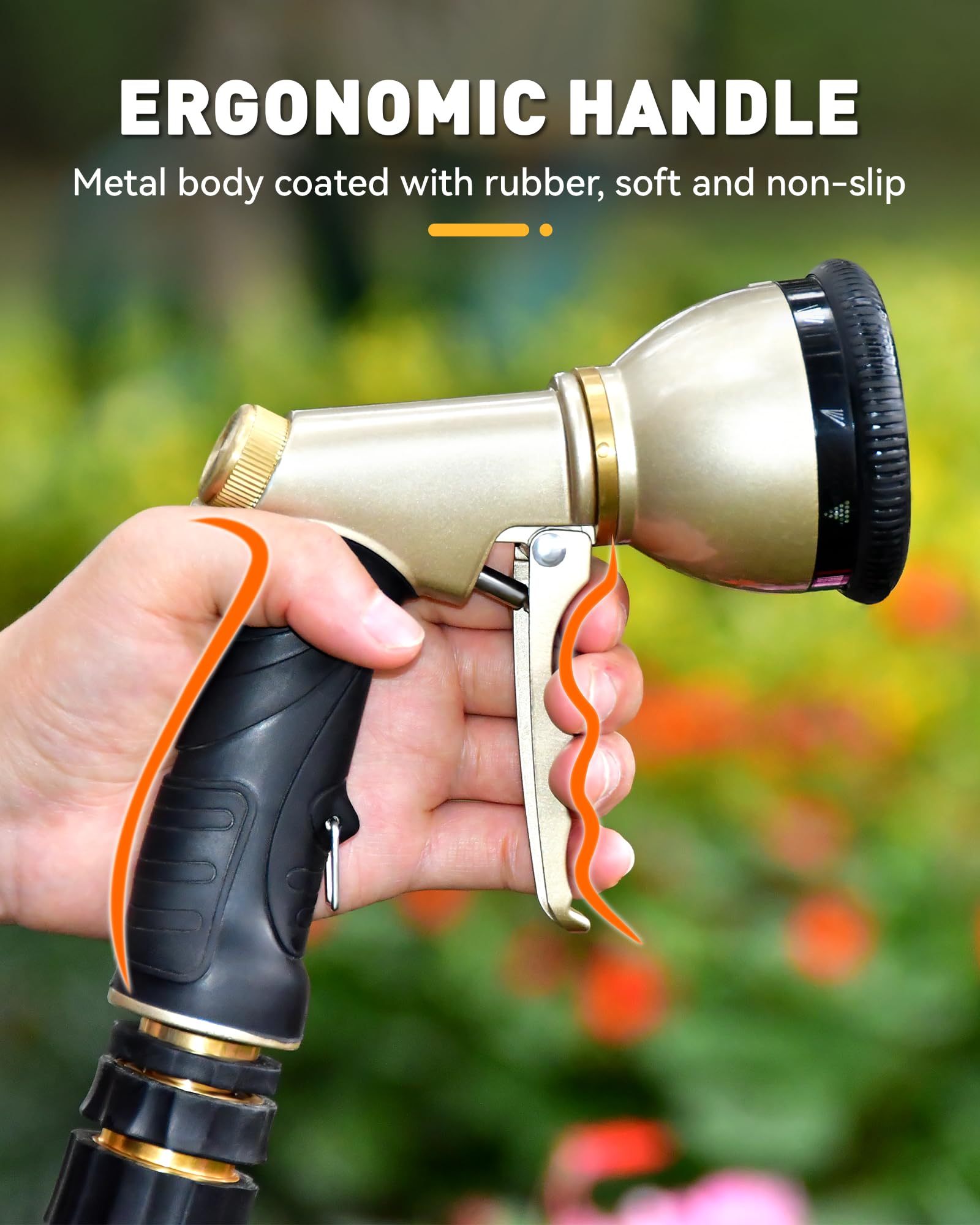 RAINPOINT Garden Hose Nozzle, 100% Zinc Alloy Hose Sprayer Nozzle with 9 Spray Patterns, High Pressure Water Hose Nozzle Heavy Duty Hand Sprayer, Watering Plants and Lawn, Car Washing, Pet Showering