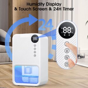 Dehumidifiers for bedroom 40 OZ Water Tank with Digital display Auto-Off, Portable Small Dehumidifier for Room,Bathroom,RV,Basement, Closet 500 sq.ft,7 Colors LED Light (White)