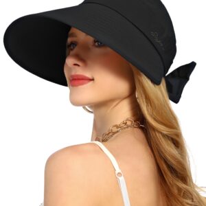 Rulala Fancy Sun Hats for Womens Wide Brim Visor UV Protection Hat for Beach Summer Packable Hat(Black)