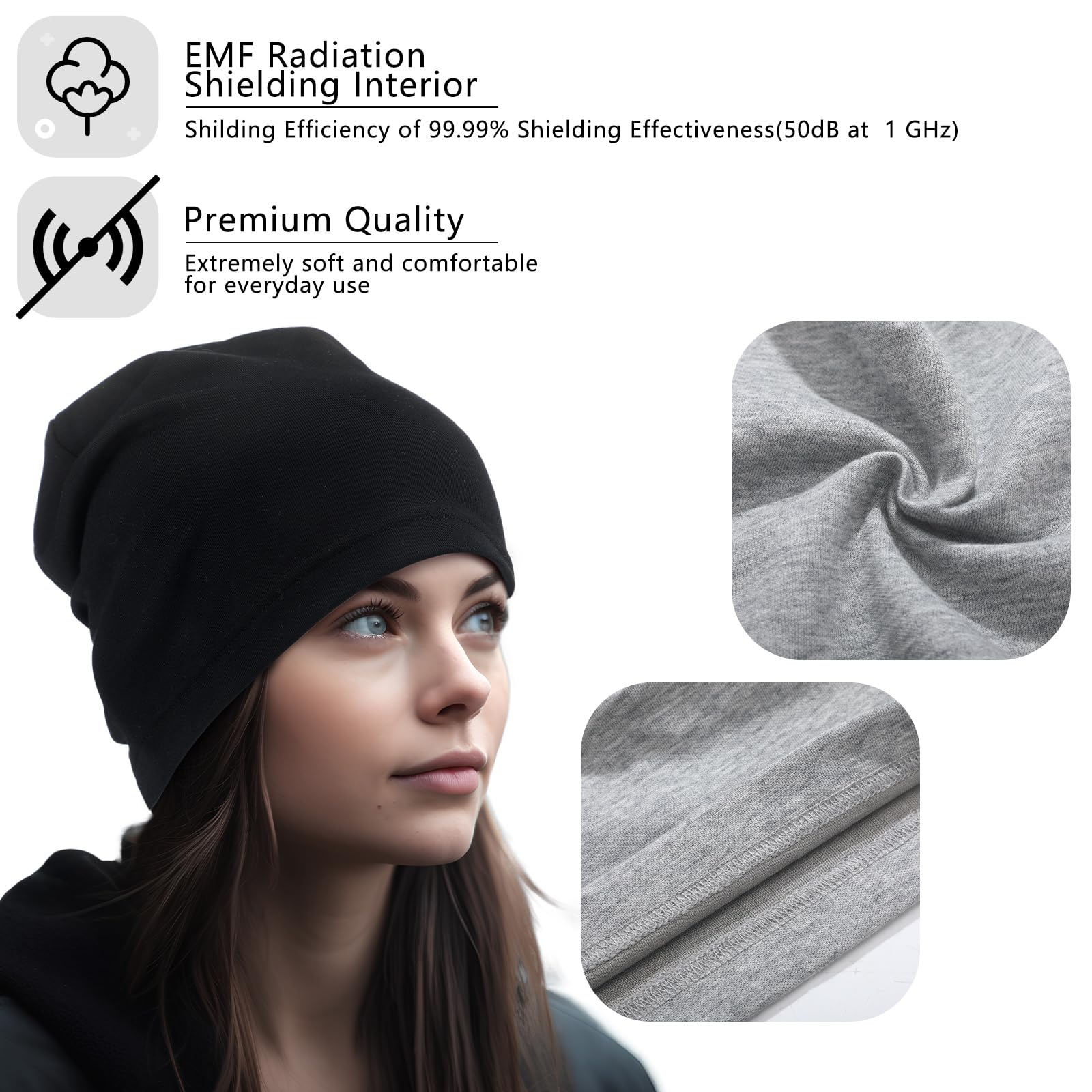 Vinsatin 2 Pcs Protection Hat Slouch Beanie for Women Men, 5G, 4G, Rf Shielding Hat, Wi-Fi Protection Skull Beanies Cap, Black, Gray