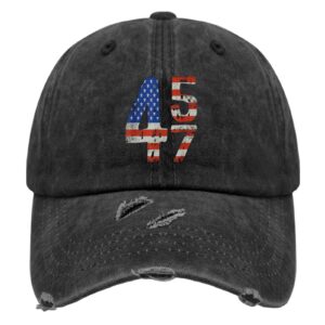 zoobo trump 2024 45 47 vintage american flag retro 4547 trump 2024 hats for men washed distressed baseball caps stylish washed dad hat breathable, 5 allblack