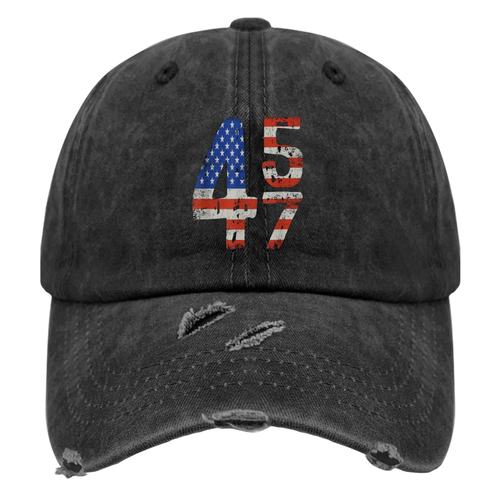 ZOOBO Trump 2024 45 47 Vintage American Flag Retro 4547 Trump 2024 Hats for Men Washed Distressed Baseball Caps Stylish Washed Dad Hat Breathable, 5 Allblack