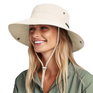 furtalk sun hats for women ponytail uv protection summer hat wide brim packable upf50 cowboy hat hiking fishing hats beige