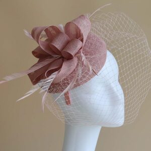 Focupaja Fascinators Hats Women Pillbox Hat with Mesh Veil Feathers Derby Headband Wedding Headwear Tea Party Hair Clip 20s 50s Top Hat W4-38-Pink