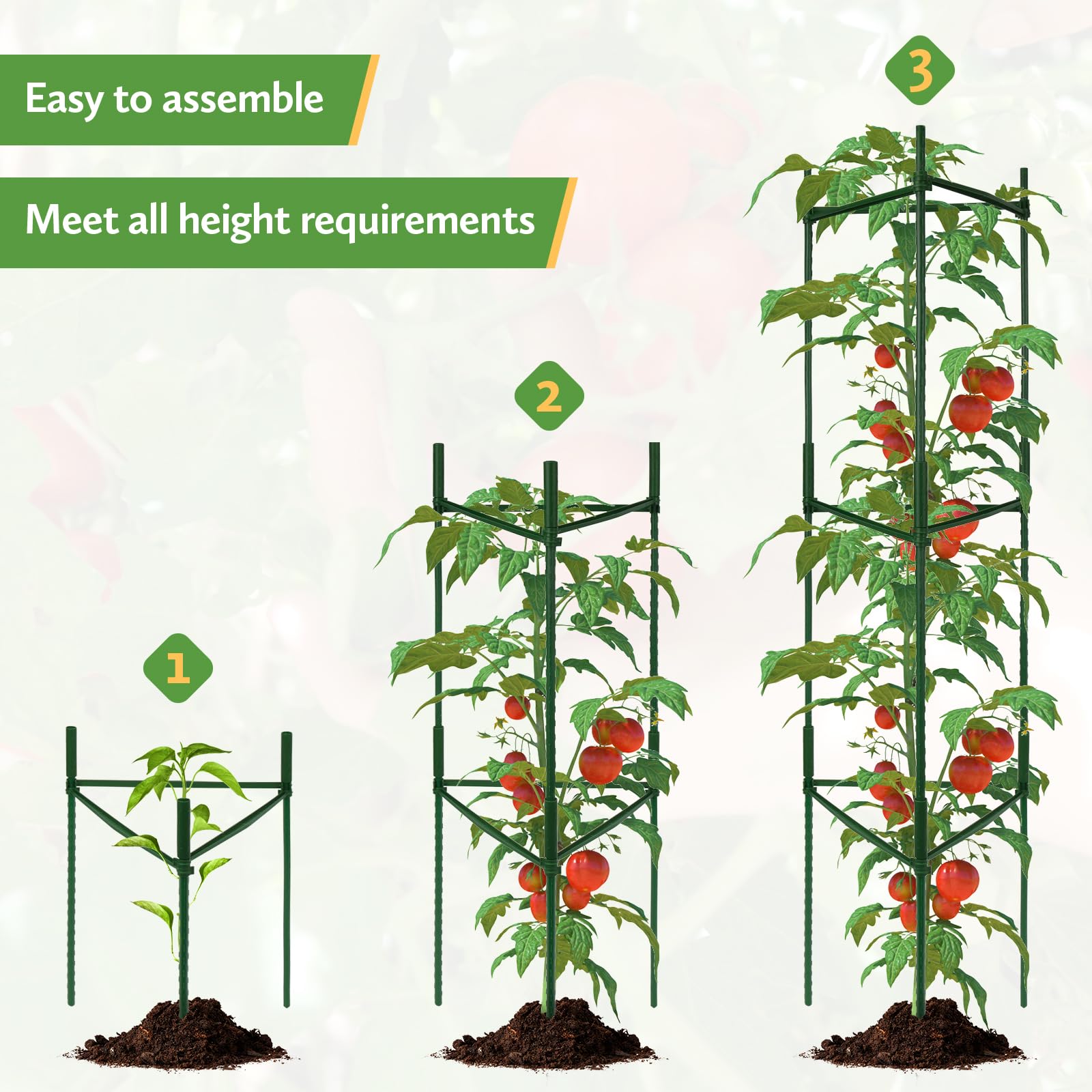 arbxvnr 3 Package up to 48in Tomato cage Garden Grid Plant Support Posts with Adjustable Tomato cage Vegetable Grid (3pack)