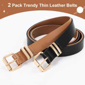 JASGOOD 2 Pack Women Belts for Jeans Ladies Leather Waist Belt for Pants Dresses with Gold Buckle