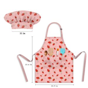 DEABOLAR Kids Chef Hat and Apron, Adjustable Kids Aprons with Pocket Girls Boys Kitchen Toddler Aprons for Cooking Baking