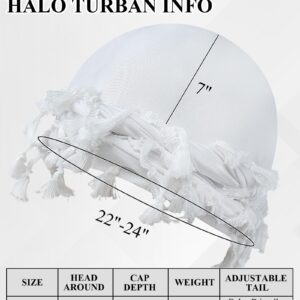 Ababalaya Adjustable Satin Lined Halo Turban Durag for Men &Women, Twisted Tassel Head Wraps, Beanie Hats for Hair Loss, White, 1 PCS