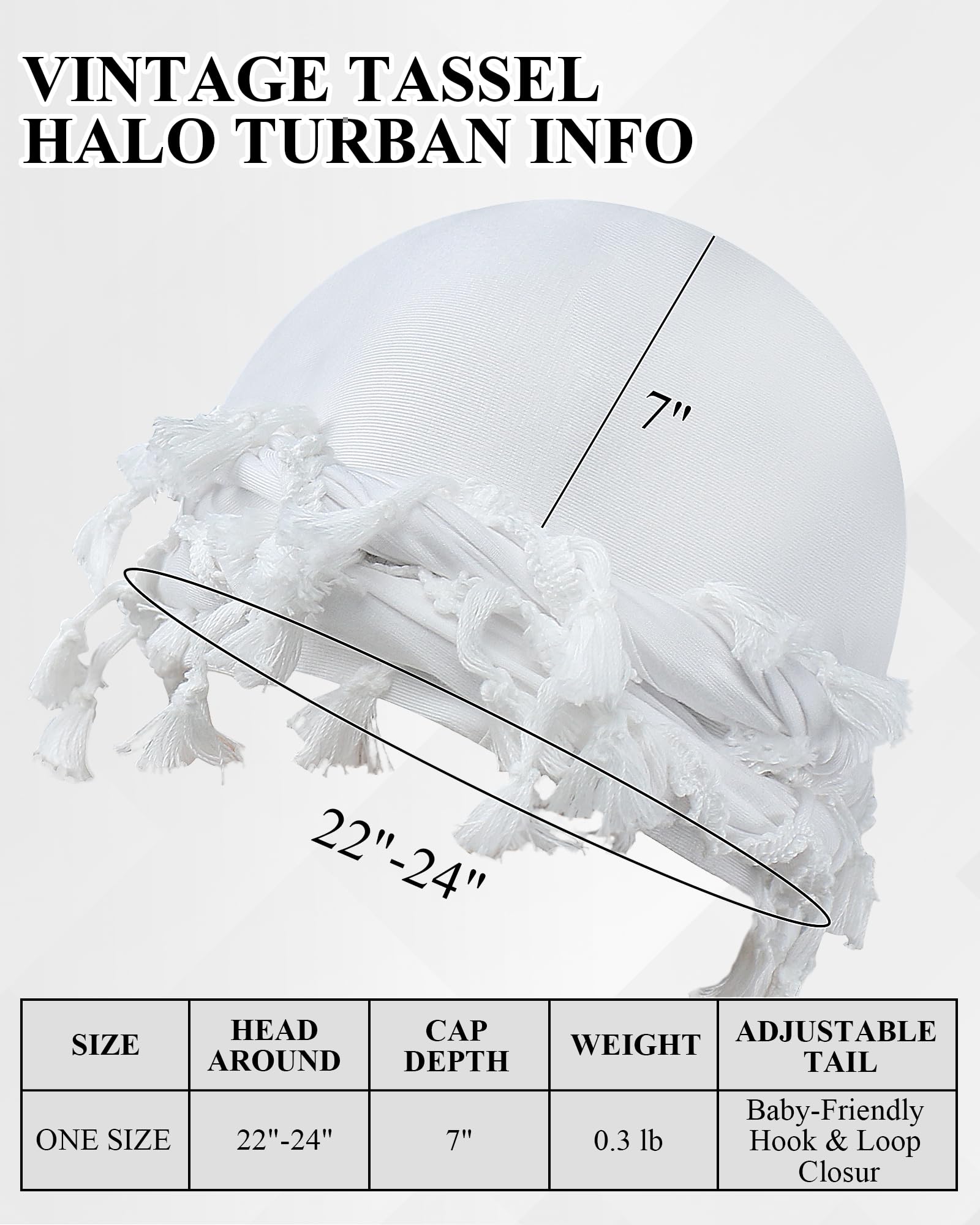 Ababalaya Adjustable Satin Lined Halo Turban Durag for Men &Women, Twisted Tassel Head Wraps, Beanie Hats for Hair Loss, White, 1 PCS