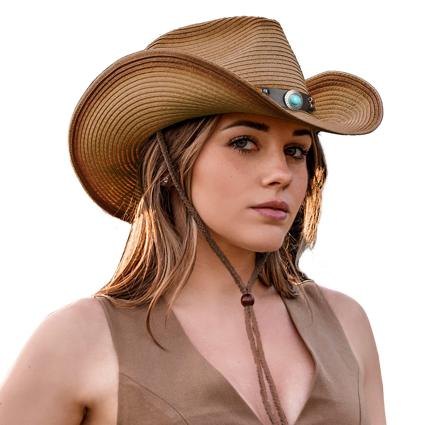 EW East Water Straw Cowboy Hats for Men Women Cowgirl Hat Cowboy Western Hats for Women Men with Woven Straw Cowgirl Hats