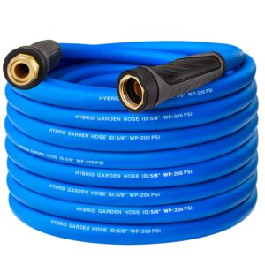 sowgreen upgraded garden hose 100 ft with 360° rotating handle, new hybrid water hose 5/8 in x 100ft, flexible, lightweight, durable, heavy duty, all-weather, 3/4 in ght solid brass fittings, blue