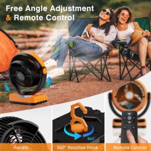 40000mAh Battery Operated Fan Remote & Oscillating, Rechargeable Fan with LED Lantern, Timer, Hanging Hook, USB-C Charging, Battery Powered Table Fan for Home Camping RV Travel Hurricane Emergency