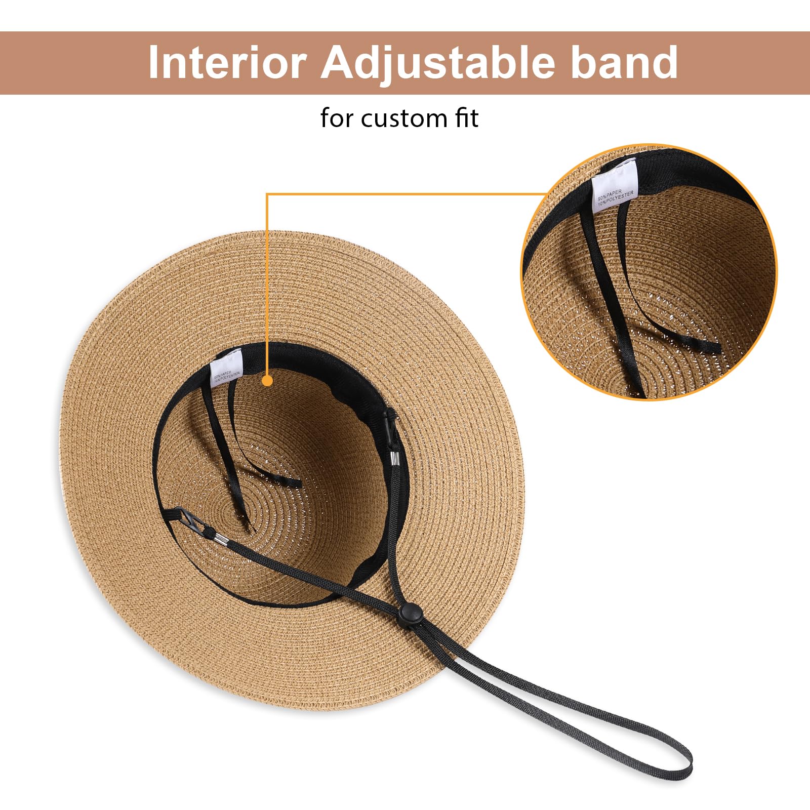 Sun Hats for Women, Wide Brim Beach Straw Hat for Women UPF 50+ UV Sun Protection Beach Hat Foldable Packable Roll up Cap