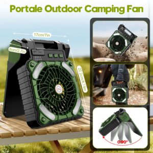 4 Speeds Solar Battery Operated Fan for Camping, 10000mAh Portable Rechargeable Desk Fan with LED Light & Timing Function, Folding USB Charger Port Camping Fan Power Bank for Home Office Car Outdoor