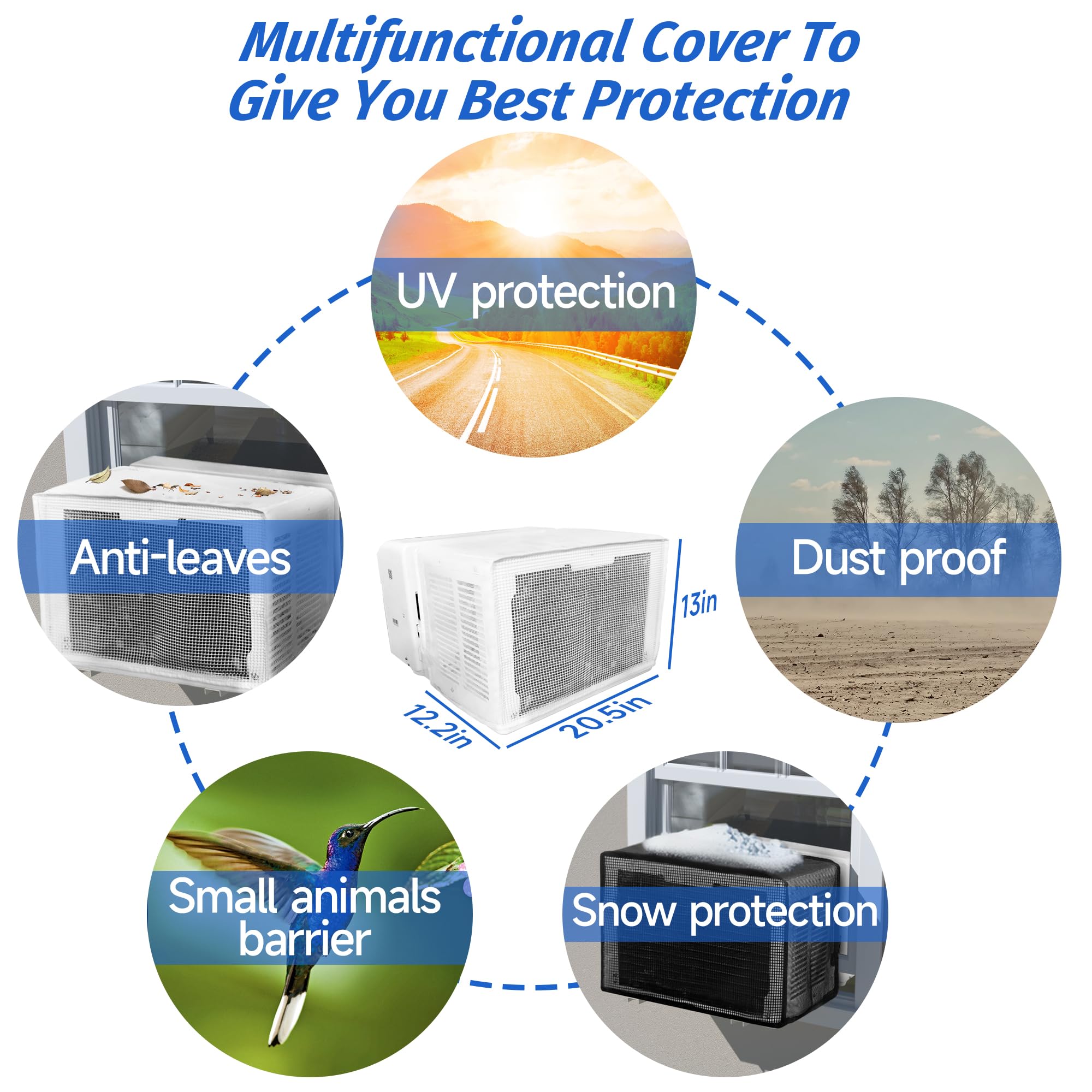 TAKTOPEAK Window AC Mesh Cover 20" W x 12.2" D x 13.4" H Specially for Midea U-Shaped Air Conditioner 8000BTU,10000BTU, 12000 BTU, Anti-Leaf, Dustproof & Easy Air Flow