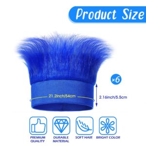 6 Pcs Hairy Costume Headband Crazy Trolls Flowy Hair Wig & Stickers, Halloween Spirit Day Themed Party Costume Accessory Sports Fans Cheering Headwear Supplies (Blue)