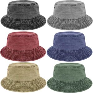 beieverluck 6 pieces washed cotton bucket hats lightweight summer outdoor cap unisex travel fisherman hat for fishing hiking beach sports, color 1