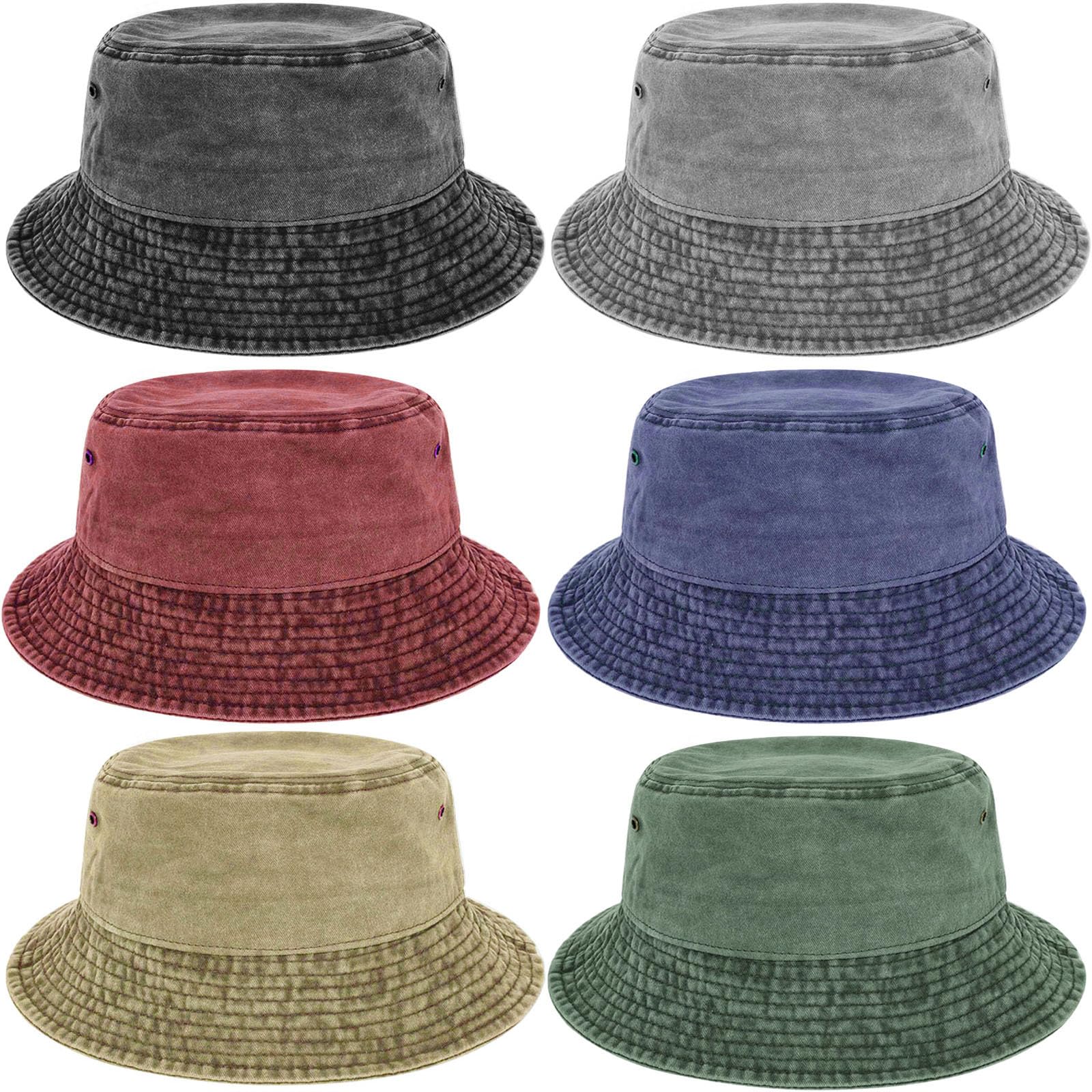 Beieverluck 6 Pieces Washed Cotton Bucket Hats Lightweight Summer Outdoor Cap Unisex Travel Fisherman Hat for Fishing Hiking Beach Sports, Color 1